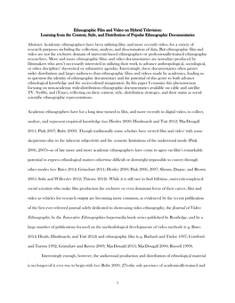 Ethnographic Film and Video on Hybrid Television: Learning from the Content, Style, and Distribution of Popular Ethnographic Documentaries