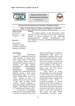 Terebrantia: Thripidae -..::Egyptian Journal of Plant Protection