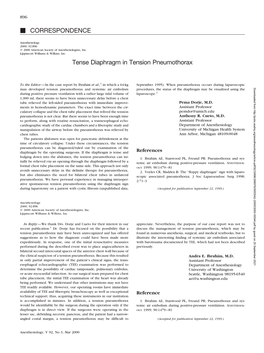 CORRESPONDENCE Tense Diaphragm in Tension Pneumothorax