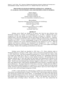 Discovery of Solidago Porteri (Asteraceae: Astereae) in Alabama and Tennessee and a Second Population in Georgia