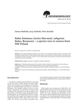 Rubus Limitaneus (Series Mucronati, Subgenus Rubus, Rosaceae) – a Species New to Science from NW Poland