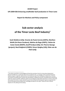 Sub-Sector Analysis of the Timor Leste Beef Industry1