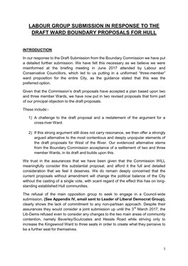 Hull Labour Group Feels That the Boundary Commission Have Been Too Quick to Dismiss the Case for a Cross-River Ward at Kingswood and Beverley