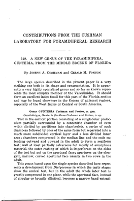 Contributions from the Cushman Laboratory for Foraminiferal Research