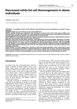 Decreased White Fat Cell Thermogenesis in Obese Individuals