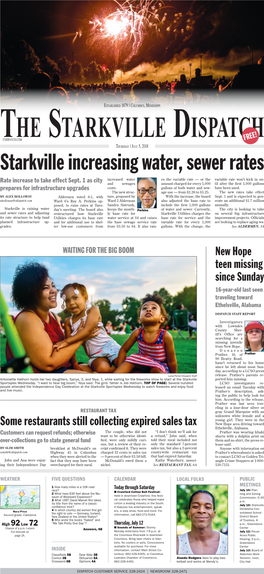Starkville Increasing Water, Sewer Rates Increased Water Es the Variable Rate — Or the Variable Rate Won’T Kick in Un- Rate Increase to Take Effect Sept