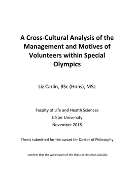 A Cross-Cultural Analysis of the Management and Motives of Volunteers Within Special Olympics