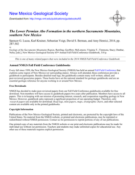 The Lower Permian Abo Formation in the Northern Sacramento Mountains, Southern New Mexico Spencer G