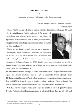 FRANCO RASETTI Di Annamaria Viceconte Phd in Astrofisica Computazionale