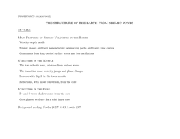 The Structure of the Earth from Seismic Waves Outline