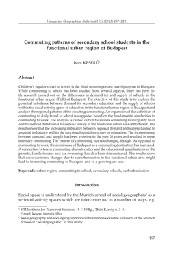 Commuting Patterns of Secondary School Students in the Functional