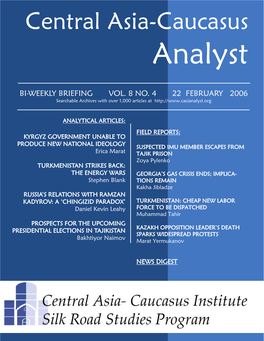 Central Asia-Caucasus Analyst Vol 8, No 4