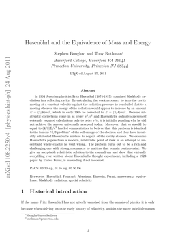 Hasenöhrl and the Equivalence of Mass and Energy Arxiv:1108.2250