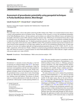 Assessment of Groundwater Potentiality Using Geospatial Techniques in Purba Bardhaman District, West Bengal