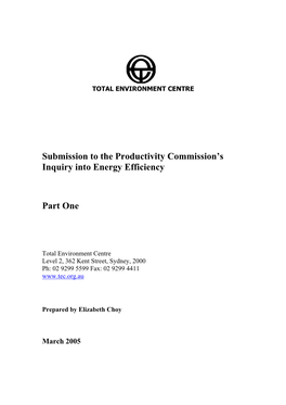 Submission to the Productivity Commission's Inquiry Into Energy