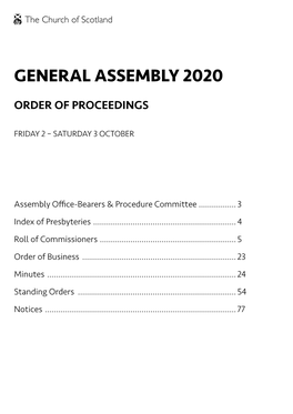 General Assembly 2020 Order of Proceedings
