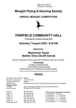 Mosgiel Pandd Schedule August 2021