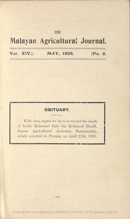 Malayan Agricultural Journal, Vol.14, No.5