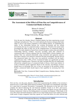 January 2021 the Assessment of the Effect of Firm Size On