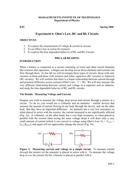 Experiment 6: Ohm's Law, RC and RL Circuits