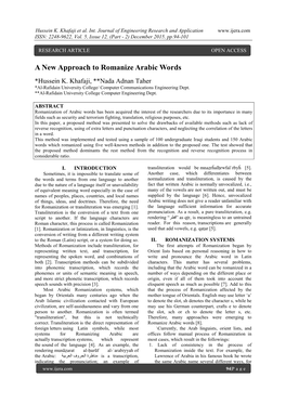 A New Approach to Romanize Arabic Words
