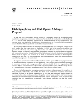 Utah Symphony and Utah Opera: a Merger Proposal
