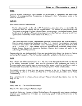 Notes on 1 Thessalonians - Page 1