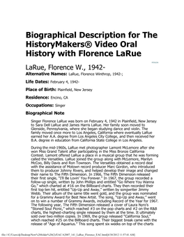 Biographical Description for the Historymakers® Video Oral History with Florence Larue