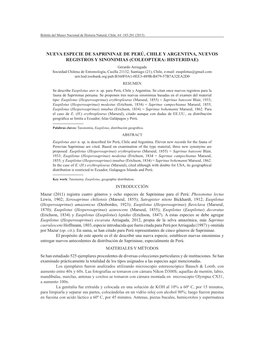 Nueva Especie De Saprininae De Perú, Chile Y Argentina