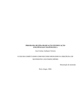 Programa De Pós-Graduação Em Educação Em Ciências E Matemática