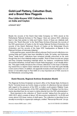 Gold-Leaf Flattery, Calcuttan Dust, and a Brand New Flagpole Five Little-Known VOC Collections in Asia on India and Ceylon