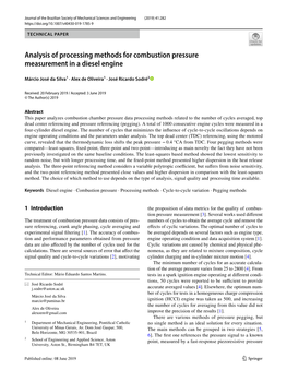 Analysis of Processing Methods for Combustion Pressure Measurement in a Diesel Engine