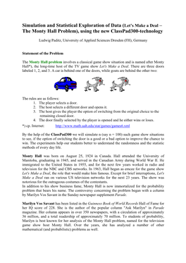 Simulation and Statistical Exploration of Data \(Let's Make a Deal – the Monty Hall Problem\), Using the New Classpad300-Te