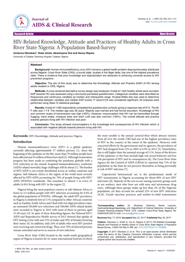HIV-Related Knowledge, Attitude and Practices of Healthy Adults in Cross