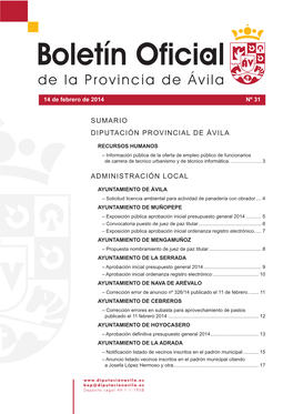 Diputación Provincial De Ávila Administración Local Sumario