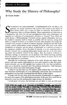 Why Study the H Story of Philosophy? by Gisela Striker