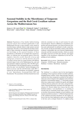 Seasonal Stability in the Microbiomes of Temperate Gorgonians and the Red Coral Corallium Rubrum Across the Mediterranean Sea