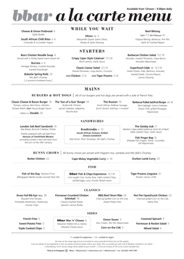 A La Carte & Drinks Menu