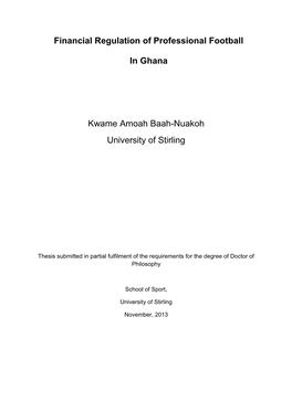 Financial Regulation of Professional Football in Ghana Kwame Amoah