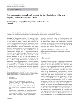 Ore Prospecting Model and Targets for the Dashuigou Tellurium Deposit, Sichuan Province, China