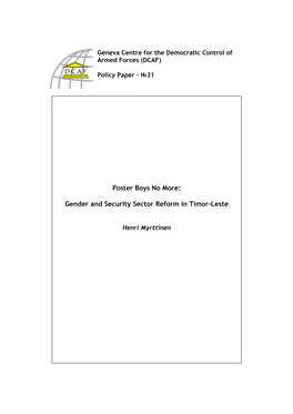 Poster Boys No More: Gender and Security Sector Reform in Timor-Leste