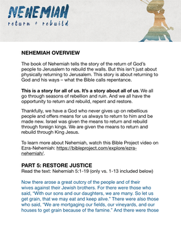 Nehemiah Overview Part 5: Restore Justice