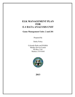 Elk Management Plan for E-1 Data Analysis Unit