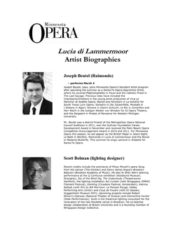 Lucia Di Lammermoor Artist Biographies