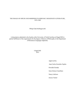 The Image of Opium and Morphine in Hispanic Modernista Literature, 1876-1949