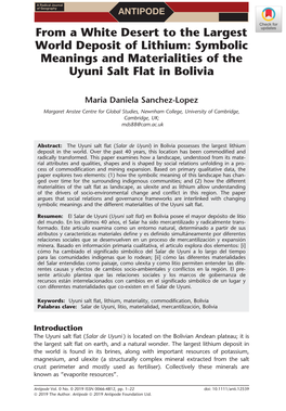 Symbolic Meanings and Materialities of the Uyuni Salt Flat in Bolivia