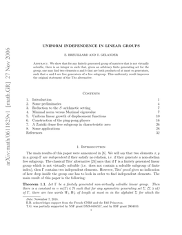 Arxiv:Math/0611829V1 [Math.GR] 27 Nov 2006 of Hr Saconstant a Is There Nagopγare Γ Group a in Fhwde Nietegopoehst Oki Re Oﬁdindepende ﬁnd to Order in Following: 1.1