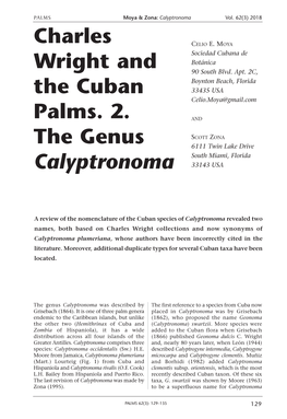 Charles Wright and the Cuban Palms. 2. the Genus Calyptronoma