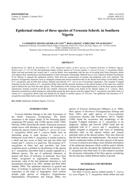 Epidermal Studies of Three Species of Vernonia Schreb. in Southern Nigeria