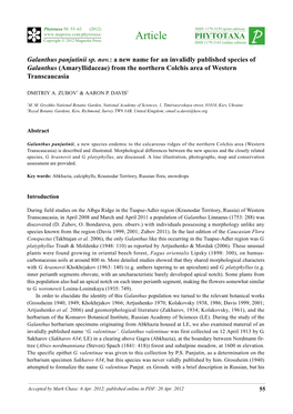 Galanthus Panjutinii Sp. Nov.: a New Name for an Invalidly Published Species of Galanthus (Amaryllidaceae) from the Northern Colchis Area of Western Transcaucasia